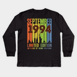 September 1994 30 Years Of Being Awesome Limited Edition Kids Long Sleeve T-Shirt